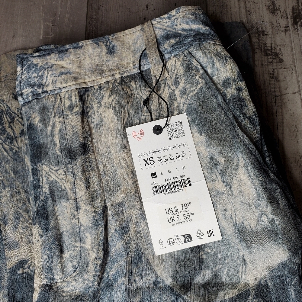 NWT Zara Semi-Sheer Printed Women's High Waisted Pants 100% Viscose Size XS - Picture 4 of 16